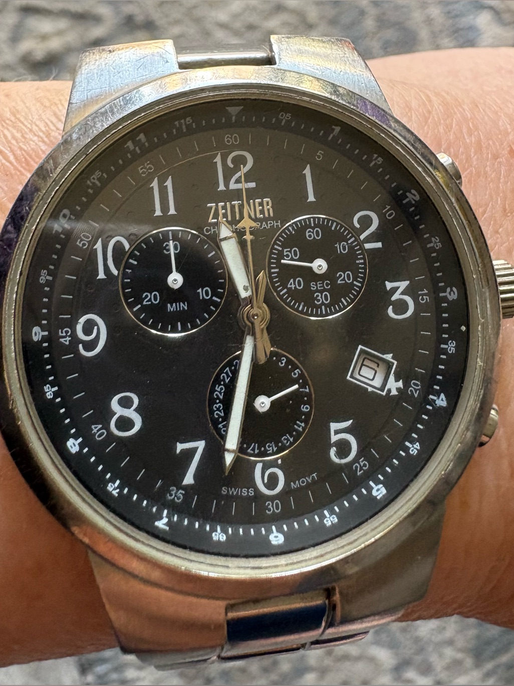 Mens Stainless Steel Chronograph Watch  Black Dial